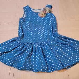 Pippa & Julie Polka Dot Blue Dress with Floral Accent
